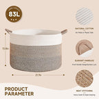 CLHMILY&Z Round Cotton Rope Storage Basket - 22x14.2 Inches - Stylish Nursery Storage Bin, Baby Toy Organizer, Soft Cotton Basket for Home Decor, Multi-Purpose Storage Solution