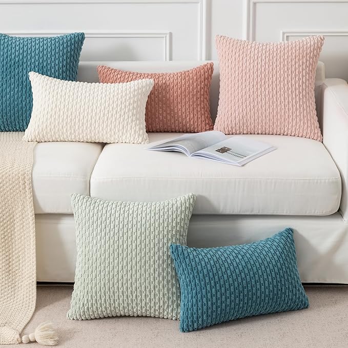 Kevin Textile 12x24 Inch Pillow Cover 1 Pack Boho Decorative Soft Striped Corduroy Lumbar Farmhouse Solid Color Accent Rectangle Cushion Case for Living Room Couch Sofa Bed, Blue Grey