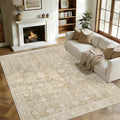 6x9 Area Rugs for Living Room: Washable Vintage Floral Rug Low Pile Non-Slip Boho Carpet for Nursery Bedroom Dining Room (Brown, 6'x9')