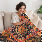 kampdream Orange Ceometric Art Throw Blanket, Hippie Abstract Sun and Moon Yellow Aesthetic Comforter Nap Throws for Couch Chair Bed Decor Comforter 40×50 inch