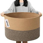 90L Large Blanket Basket,21.7"L x 21.7"W x 13.8"H Rope Woven Baskets with Handles, Toys Storage Bins,Laundry Basket Perfect for Living Room, Nursery,Bedroom,Home Organization,Jute&Black