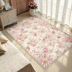 Lahome Floral Washable 3x5 Rug, Small Rugs for Bedroom Soft Non-Slip,Entry Way Rugs Indoor Low Pile Carpet for Nursery Kids Playroom Nina Beige/Pink/Multi