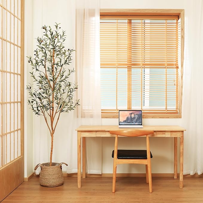 Kazeila Artificial Olive Tree 7FT Tall Faux Silk Plant for Home Office Decor Indoor Fake Potted Tree with Wood Branches and Fruits