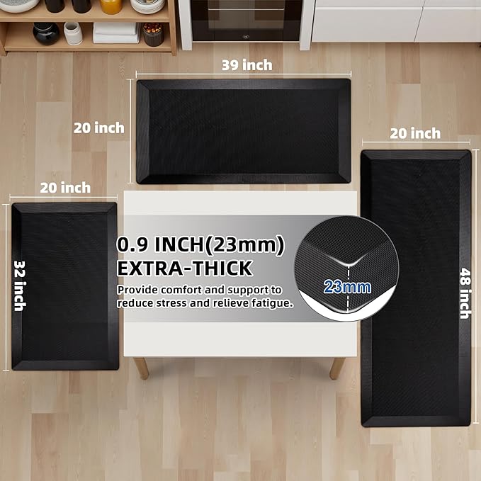 Anti Fatigue Kitchen Mats for Floor, 9/10 Extra Thick Cushioned Standing Desk Mat, Comfort Memory Foam Ergonomic Kitchen Rugs and Mats Non-Slip Waterproof for Office, Kitchen, Sink, 20" x 39"