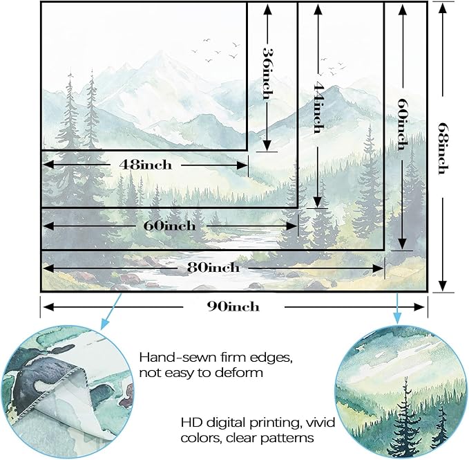 Accnicc Watercolor Forest Mountain Tapestry Green Nature Pine Tree River Wall Tapestry for Bedroom Aesthetic Misty Woods Birds Large Tapestries Wall Hanging for Living Room Dorm Decor 80 x 60 Inch