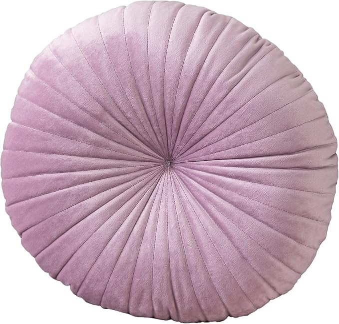 HLOVME Round Pillow Cushion for Couch Velvet Decorative Small Throw Pillow Solid Color for Living Room Bed Floor 15.7”, Light Purple