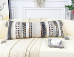 Chenille and Cotton Long Pillow for Bed, Striped Textured Boho Lumbar Throw Pillow Cover 12x36, Neutral Accent Decorative Extra Long Body Pillow Case for Couch, Sofa, Bedroom, Brown-Grey