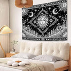 Accnicc Black and White Sun and Moon Tapestry Hippie Boho Celestial Wall Tapestry for Bedroom Aesthetic Vintage Plant Spiritual Small Tapestries Wall Hanging for Dorm Living Room Decor 48 x 36 Inch