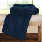 Superior Fleece Boho Jacquard Blanket, Decorative Blankets for Bedroom, Sofa, Plush, Fluffy, Soft, Cute Room Decor, Beautiful Cover, Comfort Essentials, Arctic Collection, Full/Queen, Navy Blue