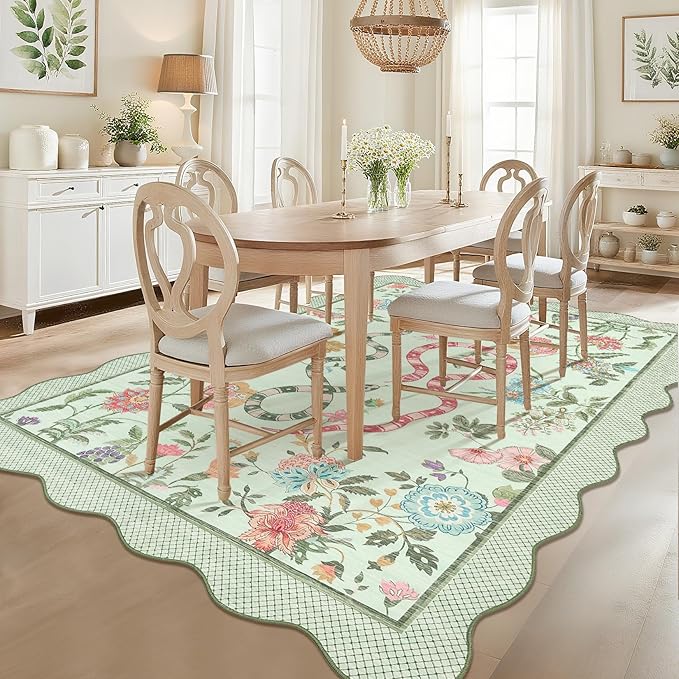 GarveeHome Washable 8x10 Rug for Bedroom Rugs Modern Area Rug Non-Slip Low Pile Dorm Home Carpet Stain-Resistant Flower Rug for Dining Room Kids Room Living Room