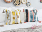 Boho Throw Pillow Covers 18x18 Aesthetic Neutral Boucle Couch Pillow Cover Rainbow Striped Decorative Accent Pillow Case for Couch Bed Sofa Farmhouse Bedroom,Modern Funky,Set of 2 Turquoise