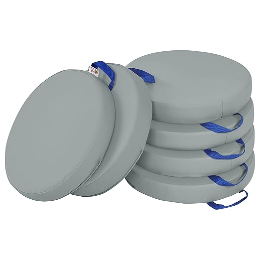 ECR4Kids SoftZone Floor Cushions, Round, Flexible Seating, Grey, 6-Piece