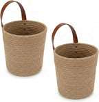 2Pack Natural Jute Hanging Baskets 7 * 8 in, Round Woven Wall Decor & Storage Planter for Plant Decor and Home Organization,Walls Basket for Bedroom, Living Room, Bathroom,Boho Decor (Jute)