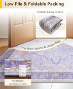 Area Rugs 9'x12' Washable Non-Slip, Floral Vintage Distress Print Pattern Medallion Carpet for Living Room Bedroom Dining Room, Light Purple Brown