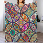Boho Floral Throw Blanket Bohemian Colorful Mandala Flowers Print Theme Blanket for Sofa Bed Couch Chair Or Dorm 40"x50"
