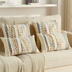 FUTEI Rust Blue Yellow Accent Throw Pillow Covers Set of 2, 20x20 Inch Plush Tufted Striped Textured Decorative Cushion Cases for Farmhouse Boho Couch Decor