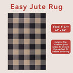 Tangsoo Checkered Easy Jute Rug 5x7 Large Washable Area Rug for Dining Room,Non-Slip Black Grey Indoor Outdoor Rug,Modern Thin Mat Outdoor Carpet for Living Room Bedroom Patio