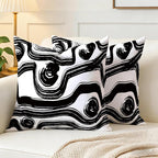 Abstract Black and White Brush Stroke Throw Pillow Covers 18x18 Set of 2, Modern Geometric Art Cushion Cases, Minimalist Boho Decorative Pillowcases for Farmhouse Sofa Couch Living Room Bedroom Decor