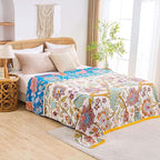 Boho Throw Blanket for Bed, 100% Cotton Soft Rustic Quilt Fall Blanket, 50"x60" Floral Printed Farmhouse Decor Bed Blankets, All Season Rustic Reversible Bohemian Throw Quilt