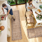 KIMODE Kitchen Mats Cushioned Anti Fatigue, Summer Boho Distressed Kitchen Rugs Sets of 2, Padded Kitchen Floor Mats, Non Slip Standing Mats for Sink Laundry Office Desk Brown 20"x71"+20"x32"