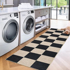 GarveeHome Checkered Easy Jute Runner Rug 2x6 Non-Slip Machine Washable Stain Resistant Indoor Outdoor Rugs for Living Room, Bedroom, Kitchen, Dining, Patio - Farmhouse Style Black
