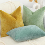 decorUhome Chenille Mineral Yellow Spring Throw Pillow Covers 16x16 Inch Set of 2, Decorative Soft Couch Pillow Covers Solid Dyed Accent Farmhouse Neutral Square Pillow Cases for Sofa