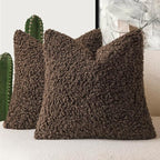 Foindtower 2 Pieces 18x18 Inch Dark Brown, Faux Fur Throw Pillow Cover Accent Sherpa Furry Pillow Covers Fuzzy Soft Pillowcases Cozy Sheepskin Decorative Fleece Cushion Case for Bed Couch Living Room