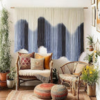 IOWER Macrame Wall Hanging Large Blue Dip Dyed Fiber Art Tapestry, Handmade Boho Wall Decor for Living Room Bedroom, Macrame Wall Art 57" W x 39" L