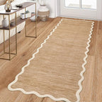 GarveeHome Scalloped Washable Runner Rug 2x6 Runner Non Slip Kitchen Rugs Modern Entryway Rug Farmhouse Soft Bathroom Rugs Stain Resistant Carpet for Hallway Laundry Bedroom 2 ft x6 ft Light Brown