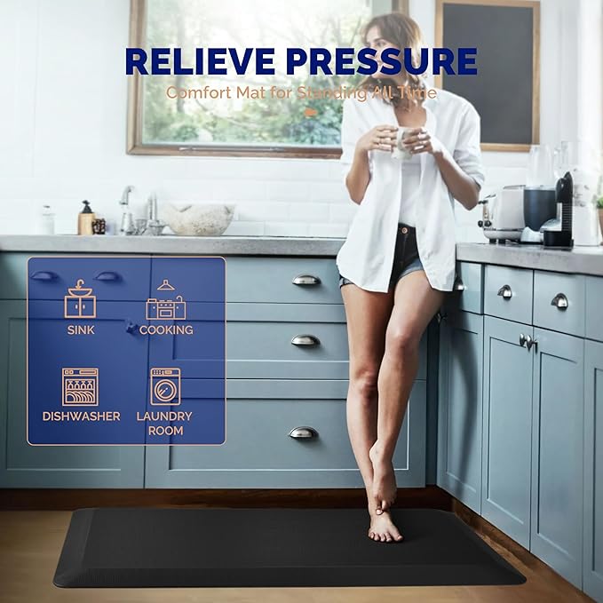 FEATOL Anti Fatigue Mats for Standing, 9/10 Extra Thick Ergonomic Standing Desk Mat, Comfort & Durable Memory Foam Standing Mat at Home,Office All Day (24" x 36", Black, 2PC)