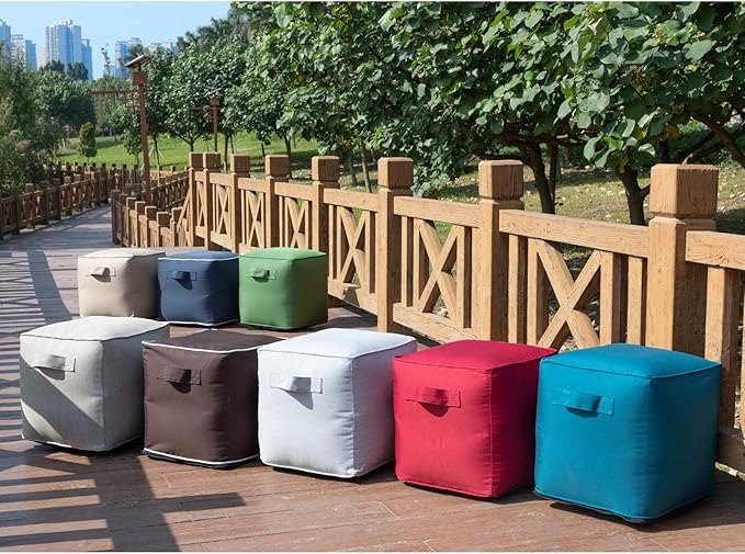 QILLOWAY Indoor/Outdoor Inflatable Stool, Ottoman Pouf Cube 16",All Weather Foot Rest for Camping or Home (Coffee)