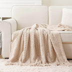 BATTILO HOME Beige Throw Blankets for Couch, Knitted Tan Throw Blanket for Twin Bed, Super Soft Warm Large Throws for Home Decor, 60" x 80"