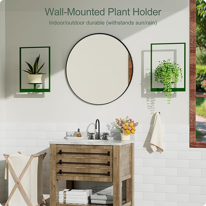 Green Metal Wall Plant Holder - 3-Pack Wall Mounted Plant Stands and Hanging Holders for Indoor Planter and Flower Pot -Rectangle Decor Shelf for Plant Storage (Pot Not Included)