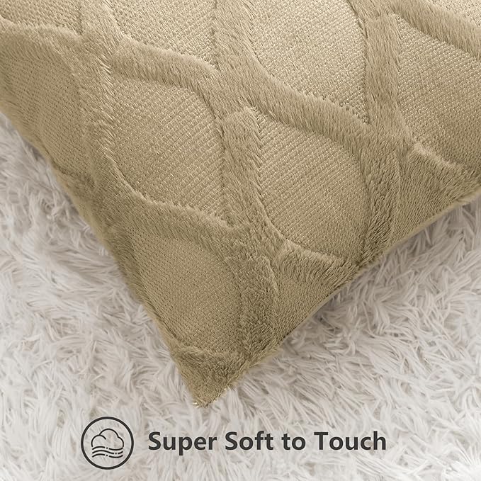decorUhome Spring Throw Pillow Covers 18x18 Inch Set of 2, Soft Plush Faux Fur Wool Khaki Accent Couch Pillow Covers for Modern Farmhouse Bed Sofa Living Room