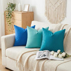 Thmyo 4-Pack 100% Cotton Comfortable Solid Decorative Throw Pillow Case Square Cushion Cover Pillowcase Sublimation Blank Pillow Covers DIY Throw Pillowcase for Sofa Bedroom(24x24 inch/ 60x60cm,Green)