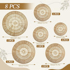 YIYA Set of 8 Boho Wall Decoration Jute Wall Decor Baskets Round Hand Woven Wicker Rattan Wall Art for Living Room Farmhouse Bedroom Nursery