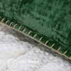 decorUhome Chenille Soft Cozy Throw Pillow Covers 22x22 Set of 2, Modern Farmhouse Boho Velvet Decorative Euro Sham Pillow Cases with Stitched Edge for Couch Sofa Bed Home Decor, Green