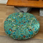 Moroccan Printed Round Chair Pads Cotton Linen Soft Comfort Chair Cushion Colorful Pompom Seat Cushions for Indoor Dining Room and Kitchen Chairs (Blue,22x22 Inch)