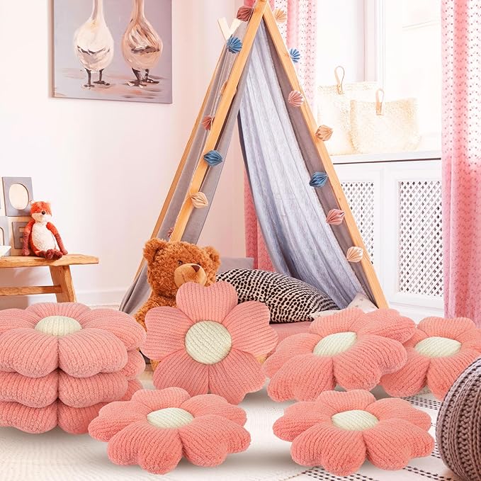 10 Pcs Cute Flower Pillow 15.75 Inch Flower Plush Throw Pillow Aesthetic Decorative Seating Cushion for Spring Back to School First Day of School Sofa Couch Bed Decor(Monochrome,Pink)