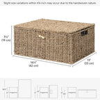 StorageWorks Extra Large Wicker Baskets with Lid for Organizing, Seagrass Storage Baskets for Shelves, Decorative Box with Built-in Handles, Natural, 1 Pack