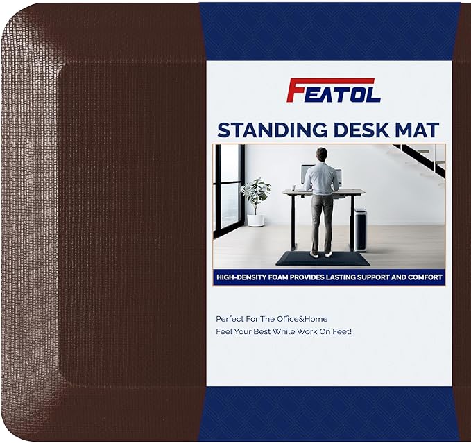 FEATOL Anti Fatigue Mat for Standing, 9/10 Extra Thick Ergonomic Standing Desk Mat, Comfort & Durable Memory Foam Standing Mat at Home,Office All Day (20" x 59", Brown, 1PC)