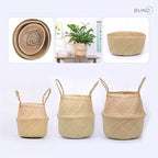 Woven Seagrass Belly Basket For Storage Plant Pot Baskets Laundry Picnic Grocery Baskets Woven Plant Pot Holder Home Decor For Storage Plants Wicker Laundry Basket (Large)