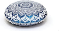 ICC 32" Blue Mandala Floor Pillow Cushion Cover Seating Throw Cover Hippie Decorative Bohemian Ottoman Poufs Cover, Pom Pom Pillow Cases, Boho Indian