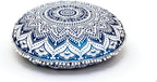 ICC 32" Blue Mandala Floor Pillow Cushion Cover Seating Throw Cover Hippie Decorative Bohemian Ottoman Poufs Cover, Pom Pom Pillow Cases, Boho Indian