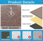 Kitchen Runner Rugs Non Skid Washable, 6ft Absorbent Jute Kitchen Rug Carpet, Braid Hallway Floor Sink Mat Non Slip, Light Brown