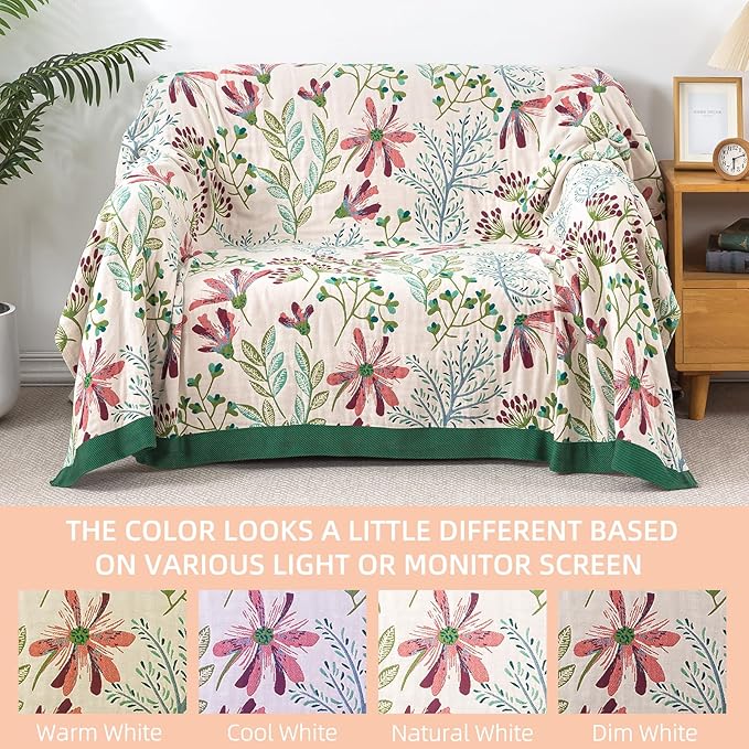 Boho Throw Blanket for Bed - 100% Pure Cotton Ultra Soft Rustic Quilt - Farmhouse Decor Bed Blankets, All Season Rustic Throw for Sofa Couch Chair(50"×60", Boho Floral)