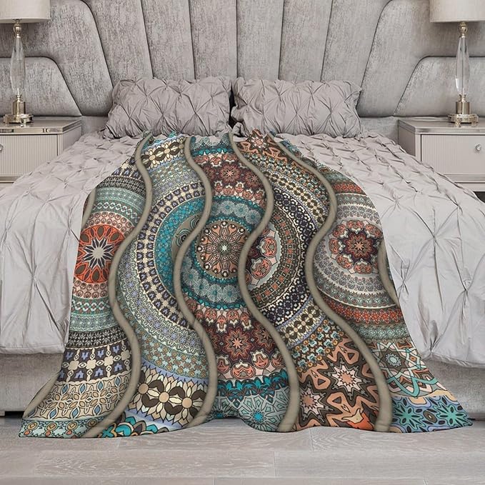 Colorful Bohemian Throw Blanket Vintage Floral Mandala Flower Aztec Boho Blanket for Sofa Bed Couch Chair Or Dorm 30"x40"