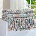 Multi-Color Pink Blue Cable Woven Throw Blanket for Couch,50"X60" Boho Style Textured Blankets for Home Decor,Super Soft Warm Cozy Chunky Blanket with Decorative Tassels for Bed