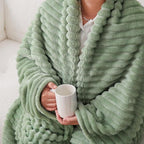 Sage Green Fleece Throw Blanket 50”×60” for Couch Sofa Bed,Super Soft Cozy Plush Microfiber Flannel Blanket with Stripes Design Lightweight for Adults,Woman,Girls
