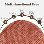 Unstuffed Pouf Ottoman Cover Soft Storage Extra Seat Farmhouse Comfortable Bohemian Poufs Accent Footrest 20x20x8 Inches for Living Room Bedroom Study Nook (Caramel B, Round)